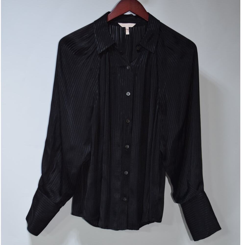 Rebecca Taylor Black Sheer Striped Blouse Silk Viscose Size Small